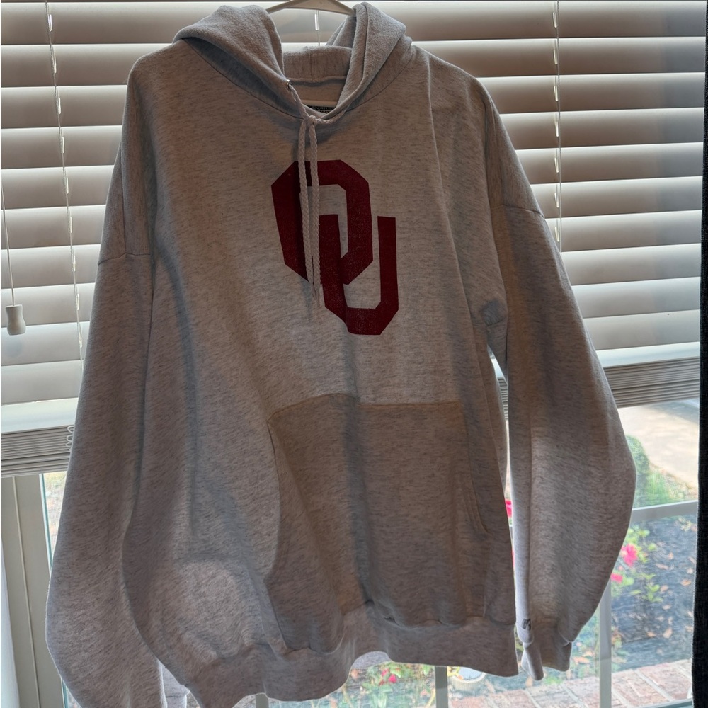 Russell Athletic Light Gray Hooded Pullover with Black Logo